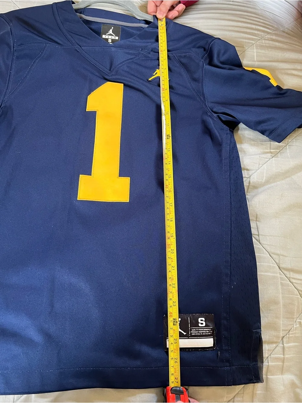 Jordan Navy and Yellow Football Jersey with Number 1
